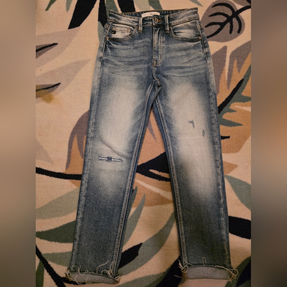 KanCan Medium Wash Cuffed Slim Straight Jeans